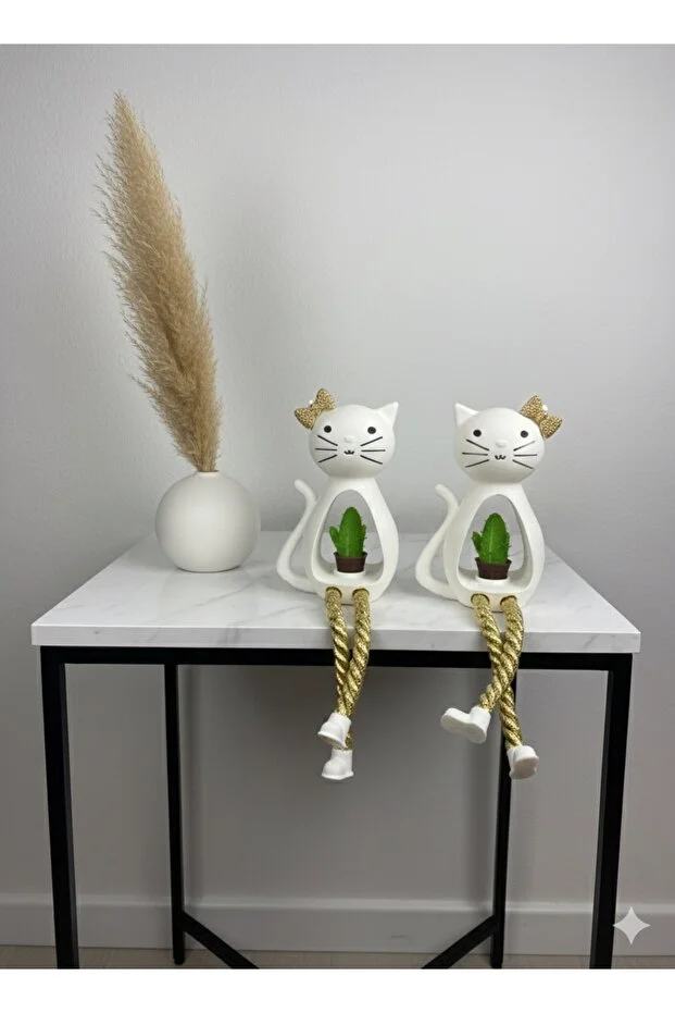 2'li Kedi Dekor Biblo Gold İpli